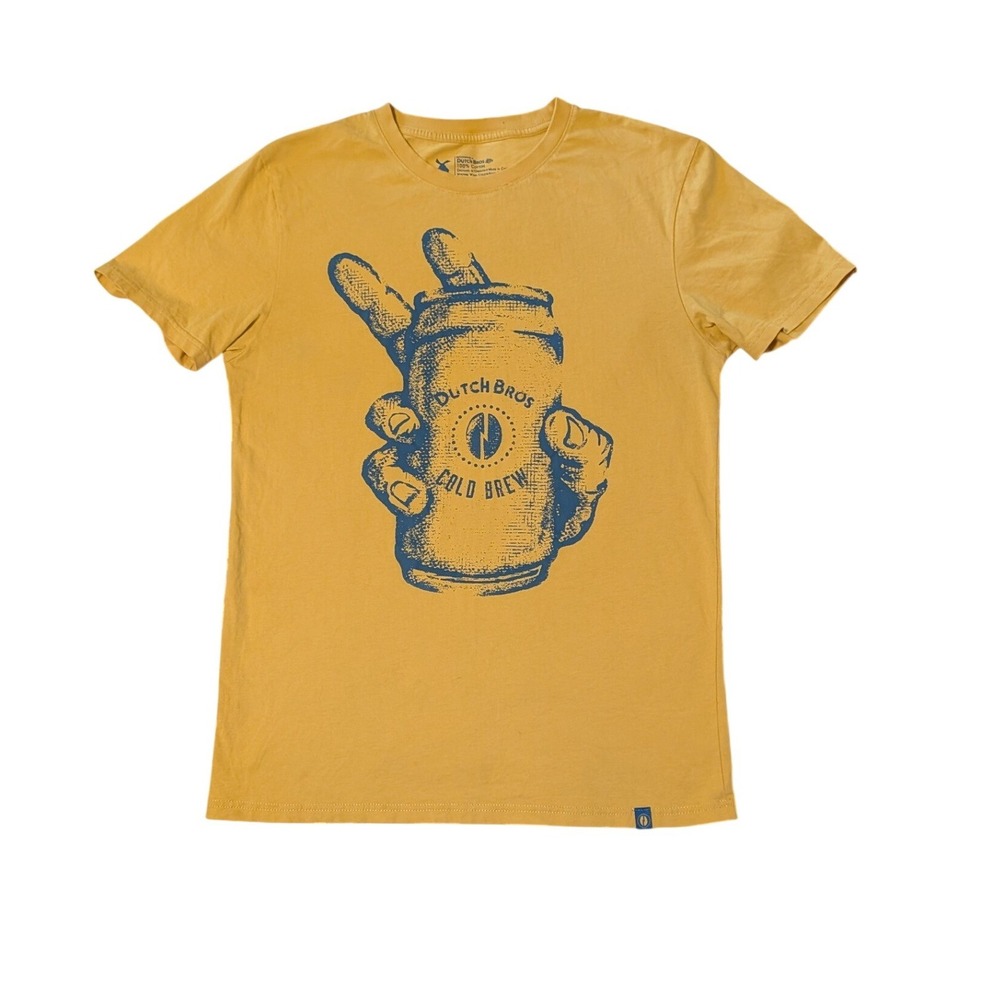 Dutch Bros Coffee Cold Brew Graphic T-Shirt Mustard Yellow Mens Medium Unisex